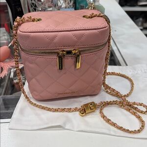 Charles & Keith Pink Quilted Mini Bag with Gold Chain